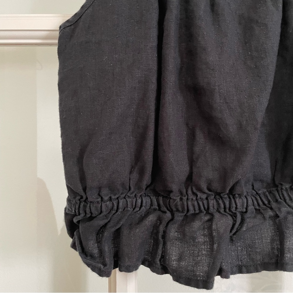 J Crew Ruffle-Waist Tank Top 100% Linen Black medium M - Picture 2 of 6